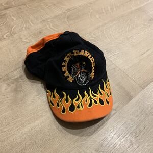 Vintage Y2K Harley Davidson Flames Hat Cap Embroidered Youth 4-7 Boys Snapback